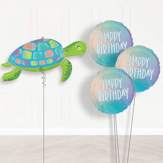 Under The Sea Turtle Balloon Bouquet Delivery - 1 x Giant Balloon with Themed Bouquet | Party Save Smile