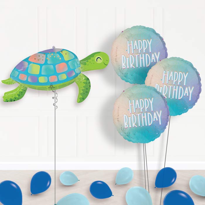 Under The Sea Turtle Balloon Bouquet Delivery - 1 x Giant Balloon with Themed Bouquet and Latex | Party Save Smile