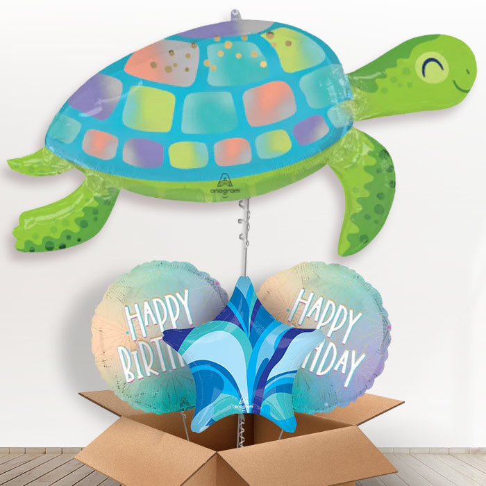 Under The Sea Turtle Helium Balloon in a Box-1 x Giant Balloon and 2 Themed Balloons and 1 Plain Balloon 