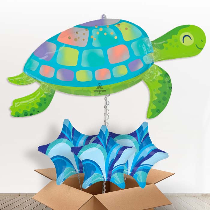 Under The Sea Turtle Helium Balloon in a Box - with 3 Plain Balloons | Party Save Smile