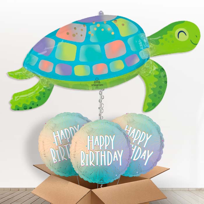 Under The Sea Turtle Helium Balloon in a Box - with 3 Themed Balloons | Party Save Smile