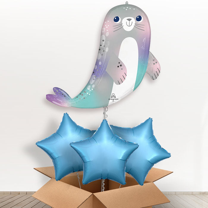 Giant Seal Shaped Helium Balloon in a Box - With 3 Plain Balloons | Party Save Smile