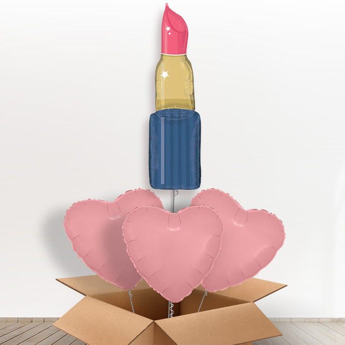 Pink Lipstick Shaped Helium Balloon in a Box - with 3 Plain Balloons | Party Save Smile