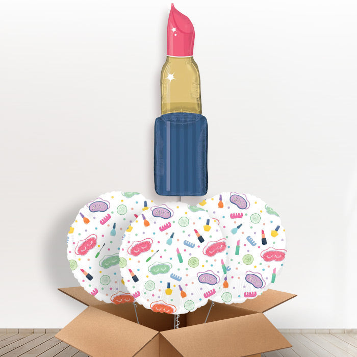 Pink Lipstick Shaped Helium Balloon in a Box - with 3 Themed Balloons | Party Save Smile