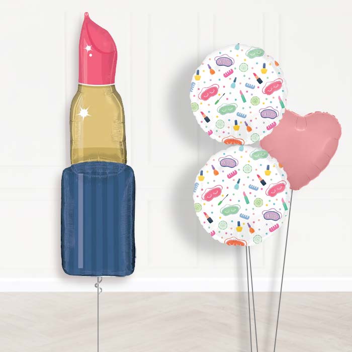 Lipstick Shaped Pamper Party Balloon Bouquet Delivery-Giant Balloon + 2 Themed Balloons + 1 Plain Balloon 
