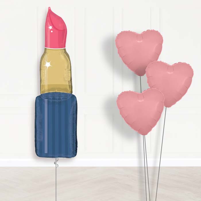 Lipstick Shaped Pamper Party Balloon Bouquet Delivery - 1 x Giant Balloon with Plain Bouquet | Party Save Smile