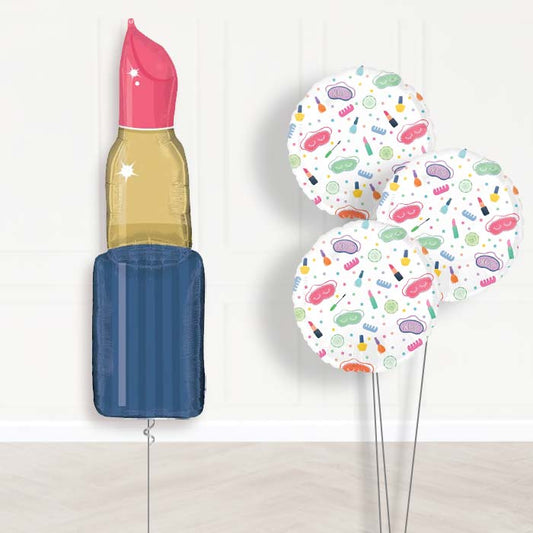 Lipstick Shaped Pamper Party Balloon Bouquet Delivery - 1 x Giant Balloon with Themed Bouquet | Party Save Smile
