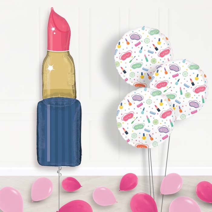 Lipstick Shaped Pamper Party Balloon Bouquet Delivery - 1 x Giant Balloon with Themed Bouquet and Latex | Party Save Smile