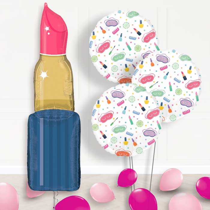 Lipstick Shaped Pamper Party Balloon Bouquet Delivery - 1 x Giant Balloon with Themed Bouquet and Latex | Party Save Smile