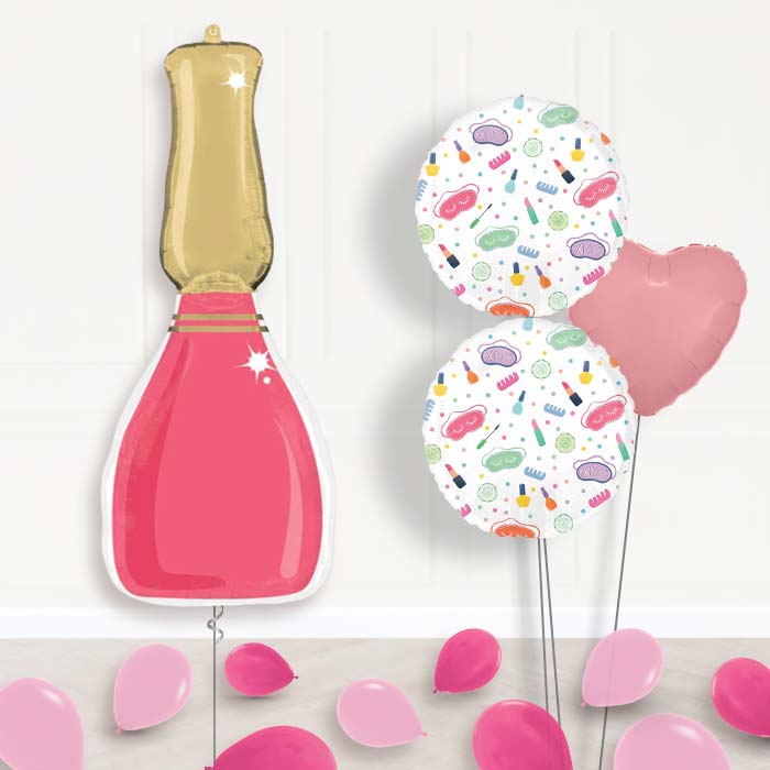 Nail Polish Bottle Balloon Bouquet Delivery-Giant Balloon + 2 Themed Balloons + 1 Plain Balloon + Mini Balloons 