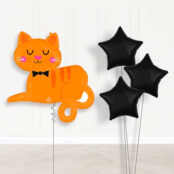 Orange Tabby Cat Balloon Bouquet Delivery - 1 x Giant Balloon with Plain Bouquet | Party Save Smile