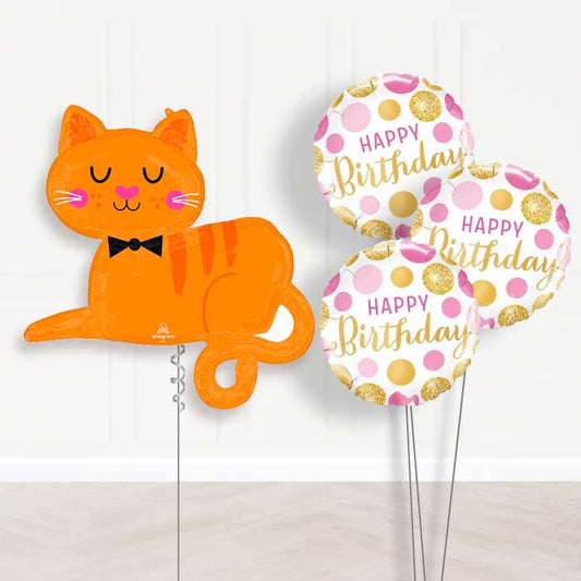 Orange Tabby Cat Balloon Bouquet Delivery - 1 x Giant Balloon with Themed Bouquet | Party Save Smile