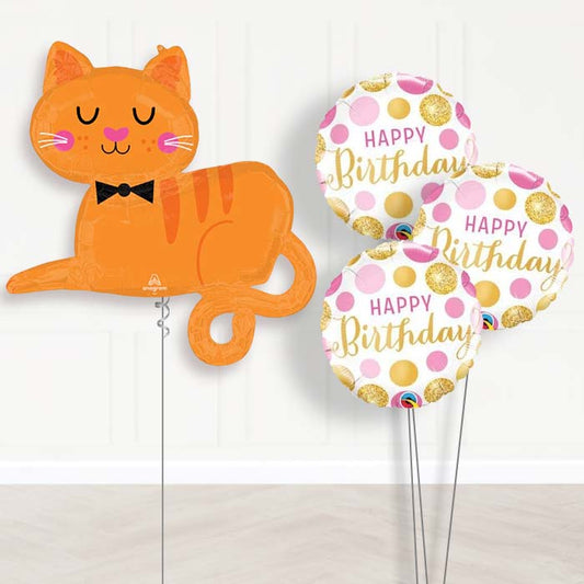 Orange Tabby Cat Balloon Bouquet Delivery - 1 x Giant Balloon with Themed Bouquet | Party Save Smile