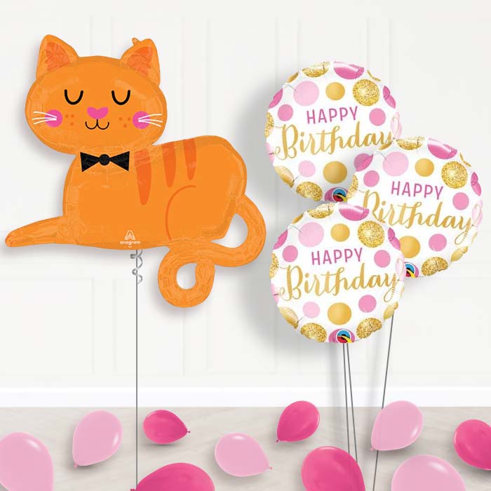 Orange Tabby Cat Balloon Bouquet Delivery - 1 x Giant Balloon with Themed Bouquet and Latex | Party Save Smile