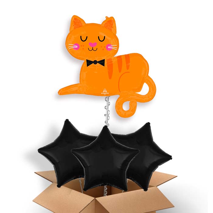 Orange Tabby Cat Helium Balloon in a Box - with 3 Plain Balloons | Party Save Smile