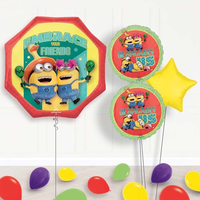 Despicable Me 4 Embrace Your Friends Balloon Bouquet-Giant Balloon + 2 Themed Balloons + 1 Plain Balloon + Mini Balloons 