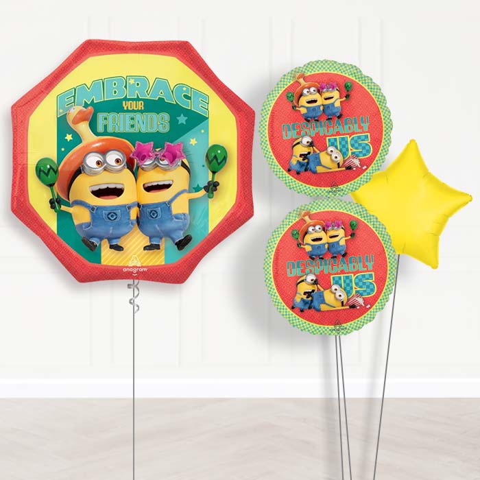 Despicable Me 4 Embrace Your Friends Balloon Bouquet-Giant Balloon + 2 Themed Balloons + 1 Plain Balloon 