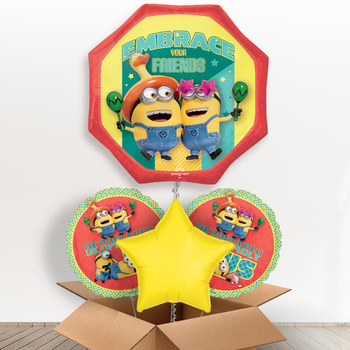 Despicable Me 4 Embrace Your Friends Helium Balloon in a Box-1 x Giant Balloon and 2 Themed Balloons and 1 Plain Balloon 