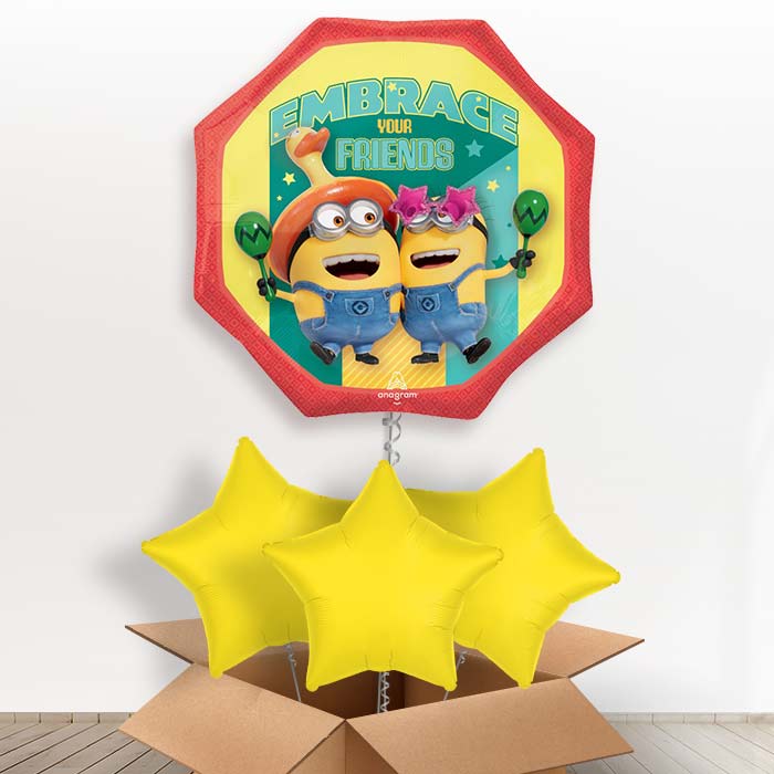 Despicable Me 4 Embrace Your Friends Helium Balloon in a Box - with 3 Plain Balloons | Party Save Smile