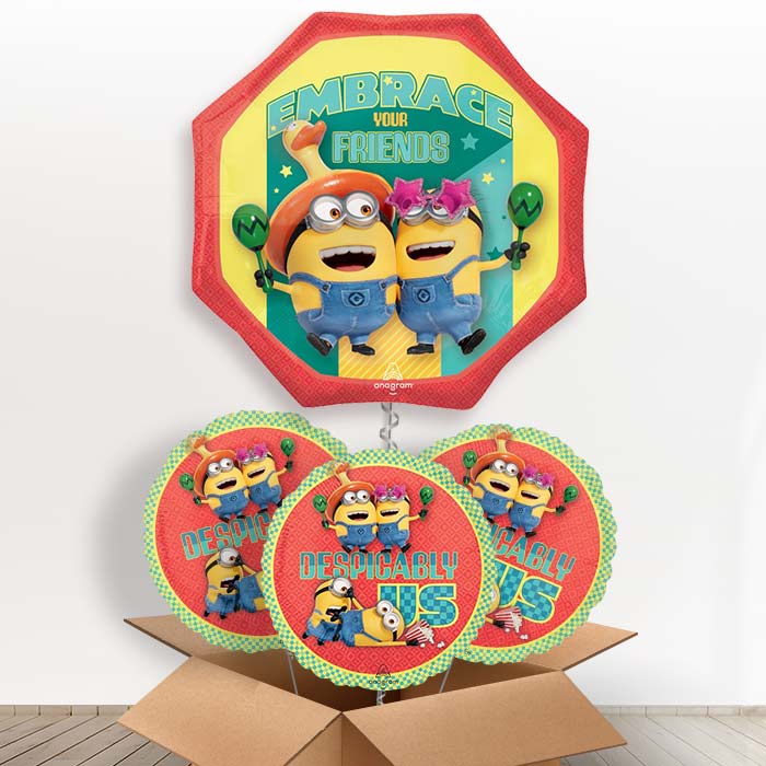Despicable Me 4 Embrace Your Friends Helium Balloon in a Box - with 3 Themed Balloons | Party Save Smile