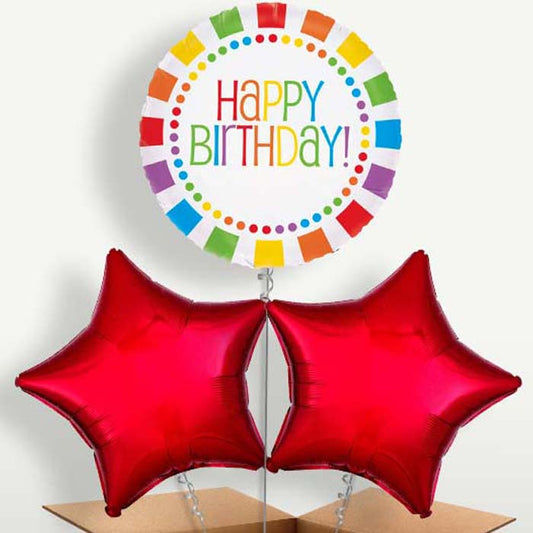 Rainbow Birthday Trio Balloon Bunch inflated with Helium | Party Save Smile