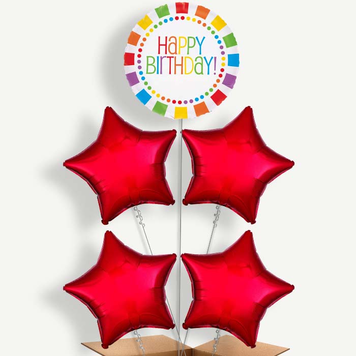 Rainbow Birthday Balloon Cluster Inflated with Helium | Party Save Smile