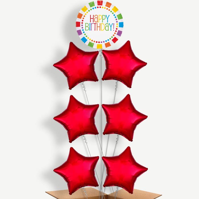 Rainbow Birthday Balloon Arrangement Inflated with Helium | Party Save Smile