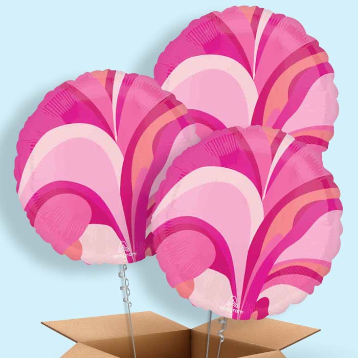 Pink Marble Round Helium Balloon in a Box - 3 Balloons | Party Save Smile