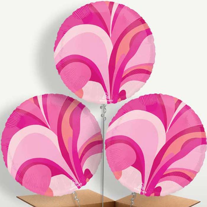 Pink Marble Round Balloon Bunch inflated with Helium | Party Save Smile