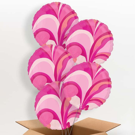 Pink Marble Round Helium Balloon in a Box - 5 Balloons | Party Save Smile