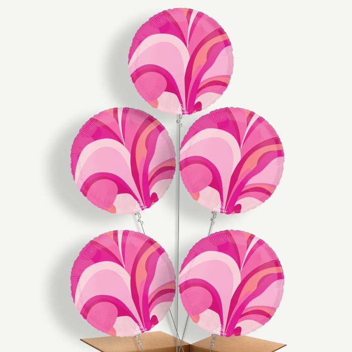 Pink Marble Round Balloon Cluster Inflated with Helium | Party Save Smile