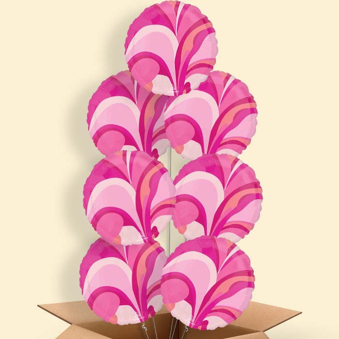 Pink Marble Round Helium Balloon in a Box - 7 Balloons | Party Save Smile