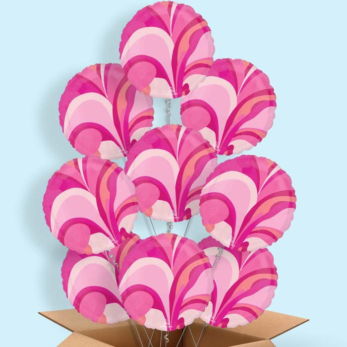 Pink Marble Round Helium Balloon in a Box - 9 Balloons | Party Save Smile