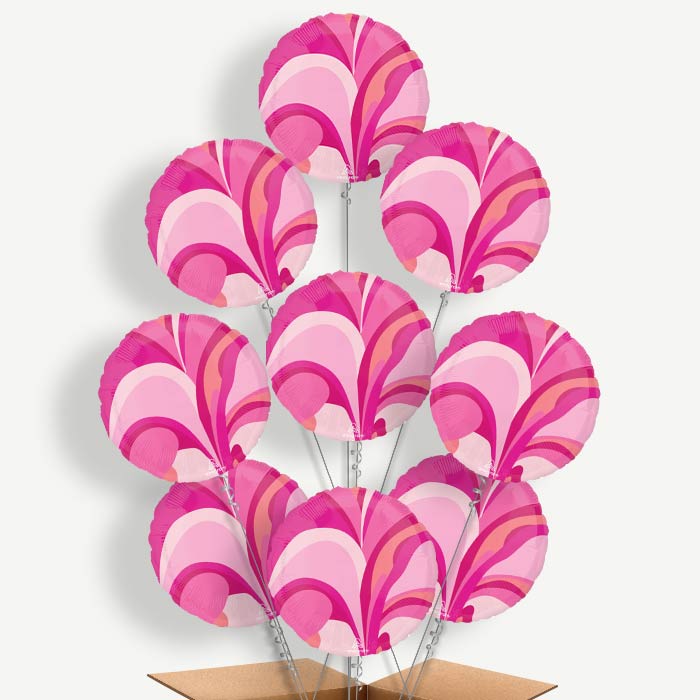 Pink Marble Round Balloon Bundle Inflated with Helium | Party Save Smile