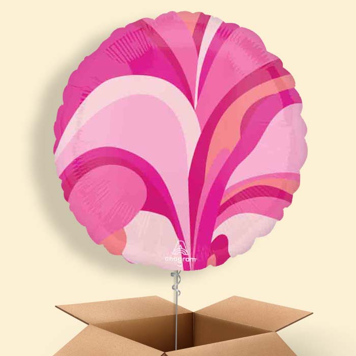 Pink Marble Round Helium Balloon in a Box - 1 Balloon | Party Save Smile