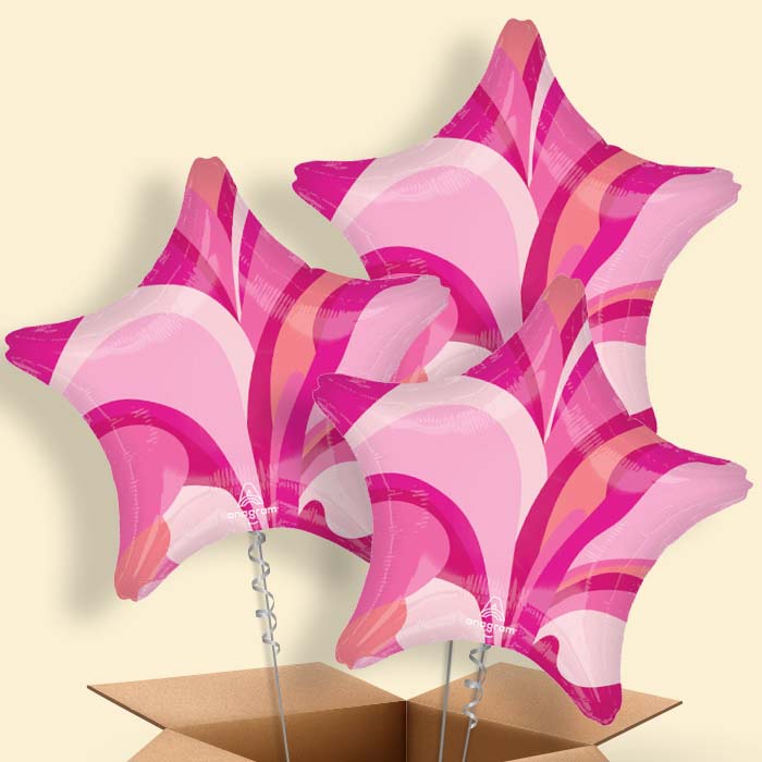 Pink Marble Star Helium Balloon in a Box - 3 Balloons | Party Save Smile