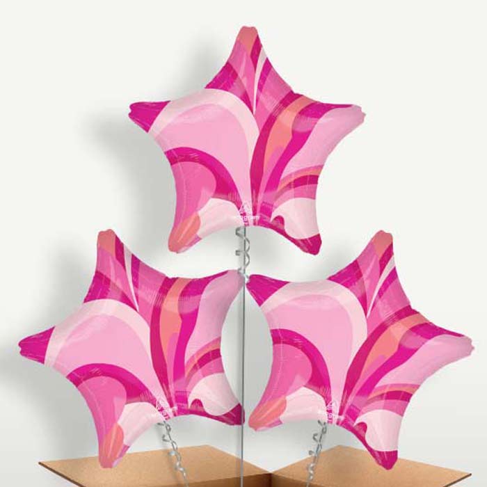Pink Marble Star Balloon Bunch inflated with Helium | Party Save Smile