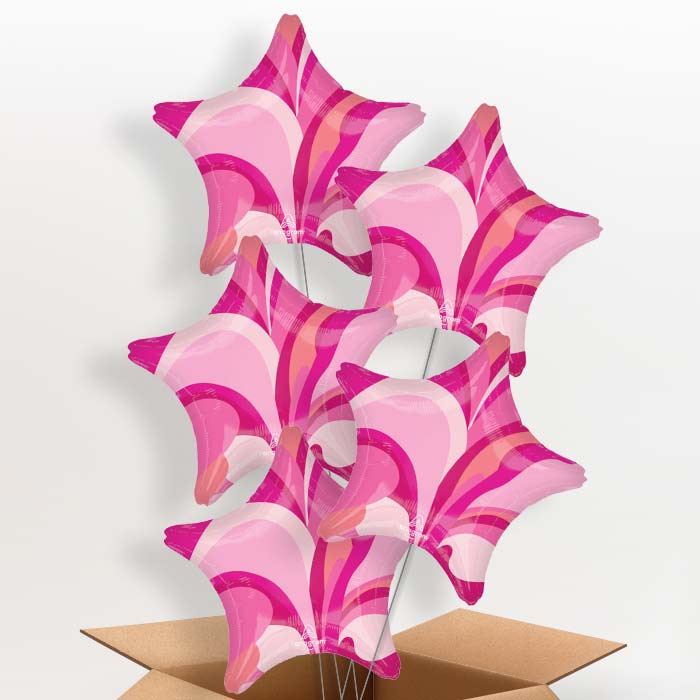 Pink Marble Star Helium Balloon in a Box - 5 Balloons | Party Save Smile