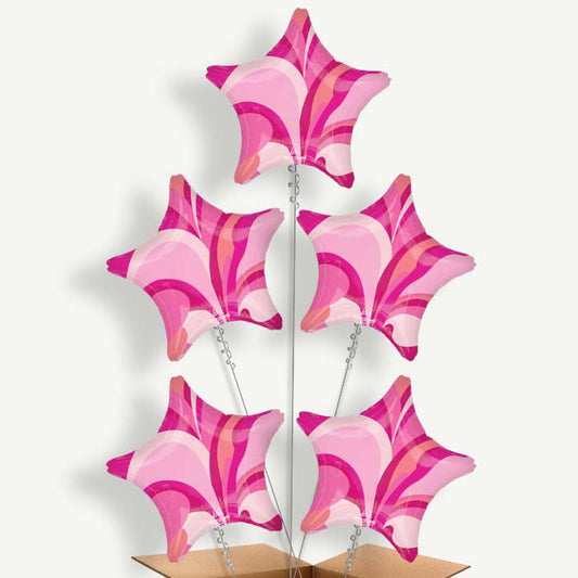 Pink Marble Star Balloon Cluster Inflated with Helium | Party Save Smile