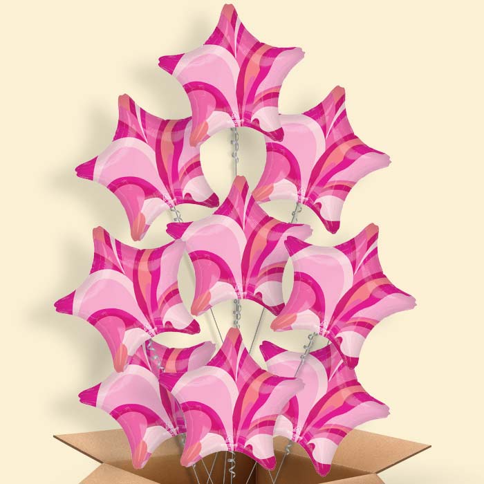 Pink Marble Star Helium Balloon in a Box - 9 Balloons | Party Save Smile