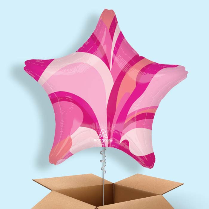 Pink Marble Star Helium Balloon in a Box - 1 Balloon | Party Save Smile