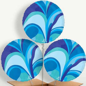 Blue Marble Round Bunch of Balloons Inflated with Helium (Trio)