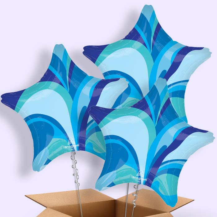Blue Marble Star Helium Balloon in a Box - 3 Balloons | Party Save Smile