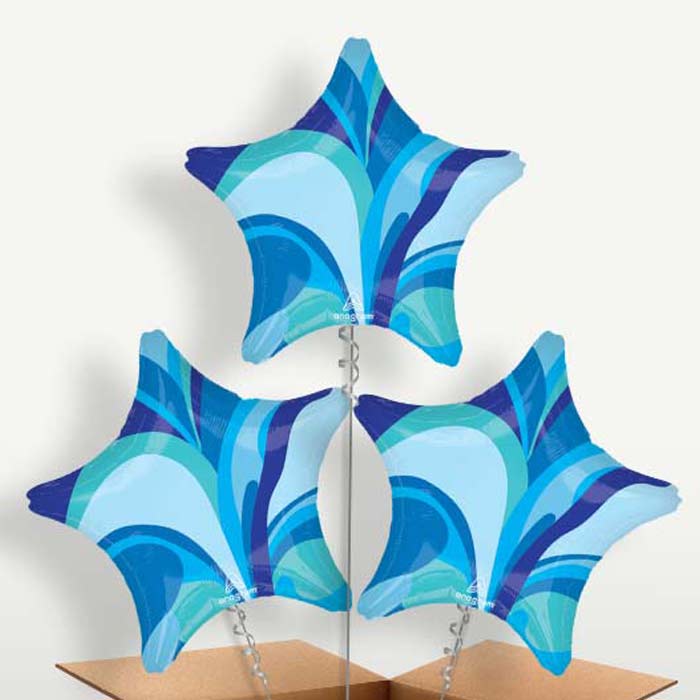 Blue Marble Star Bunch of Balloons inflated with Helium | Party Save Smile