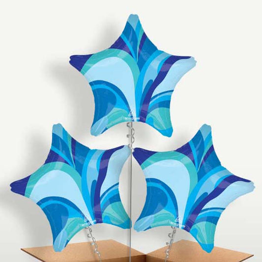 Blue Marble Star Bunch of Balloons inflated with Helium | Party Save Smile