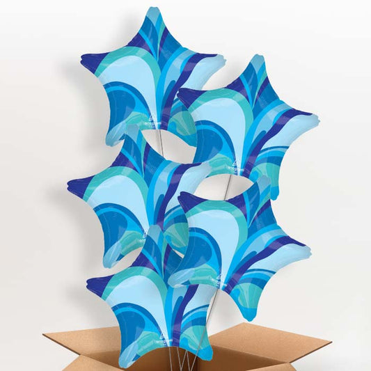 Blue Marble Star Helium Balloon in a Box - 5 Balloons | Party Save Smile