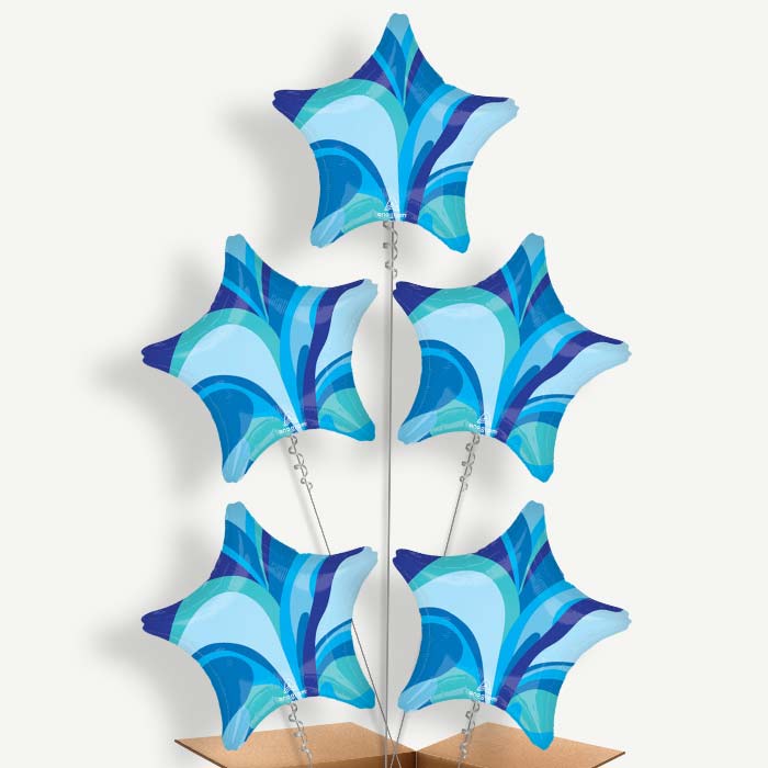 Blue Marble Star Balloon Cluster Inflated with Helium | Party Save Smile