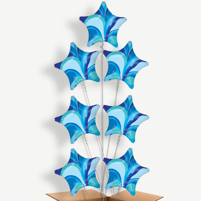 Blue Marble Star Balloon Arrangement Inflated with Helium | Party Save Smile