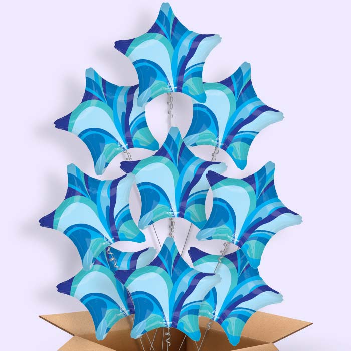 Blue Marble Star Helium Balloon in a Box - 9 Balloons | Party Save Smile