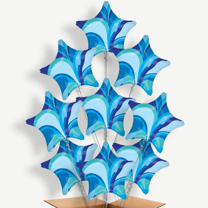 Blue Marble Star Balloon Bundle Inflated with Helium | Party Save Smile